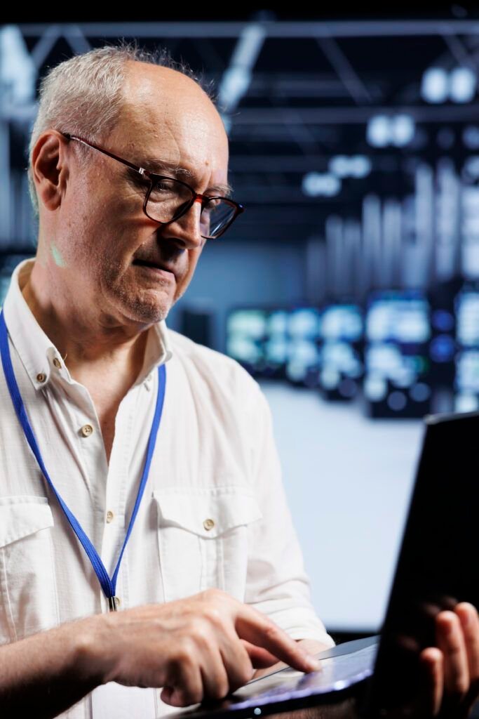Computer scientist inspects servers